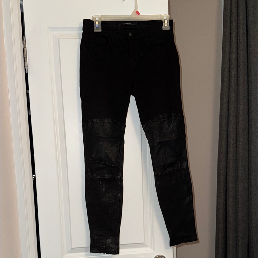 J Brand Black Leather Panel Jeans